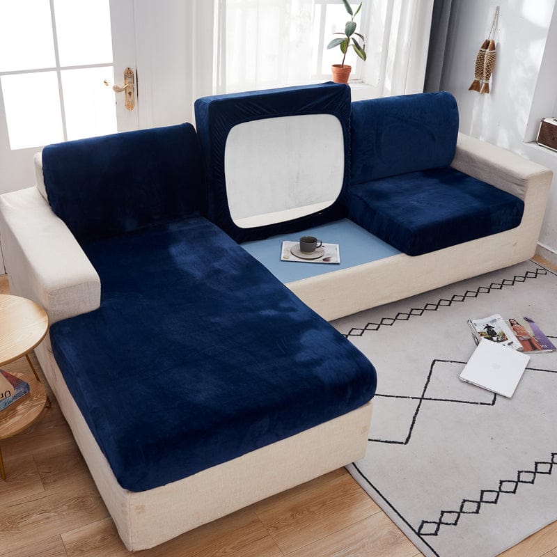 Bleu - Housse en velours pour coussin de canapé La Maison des Housses