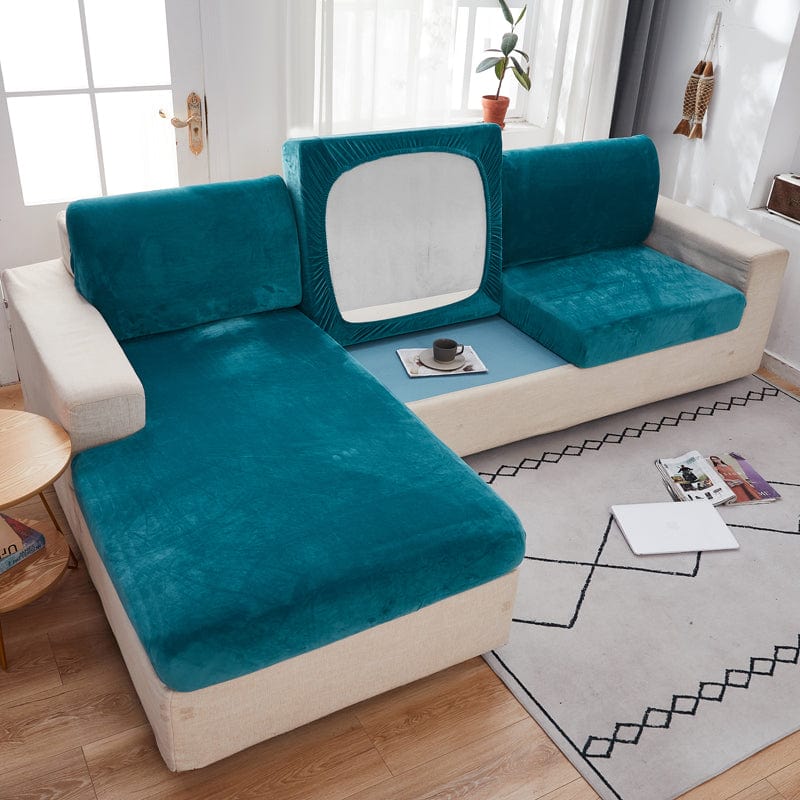 Bleu turquoise - Housse en velours pour coussin de canapé La Maison des Housses