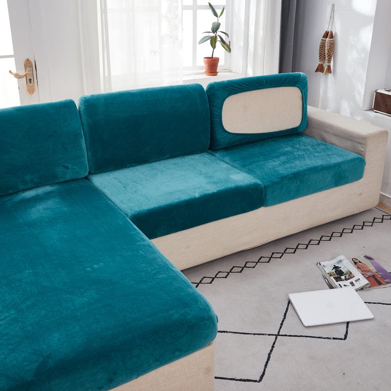 Bleu turquoise - Housse en velours pour coussin de canapé La Maison des Housses