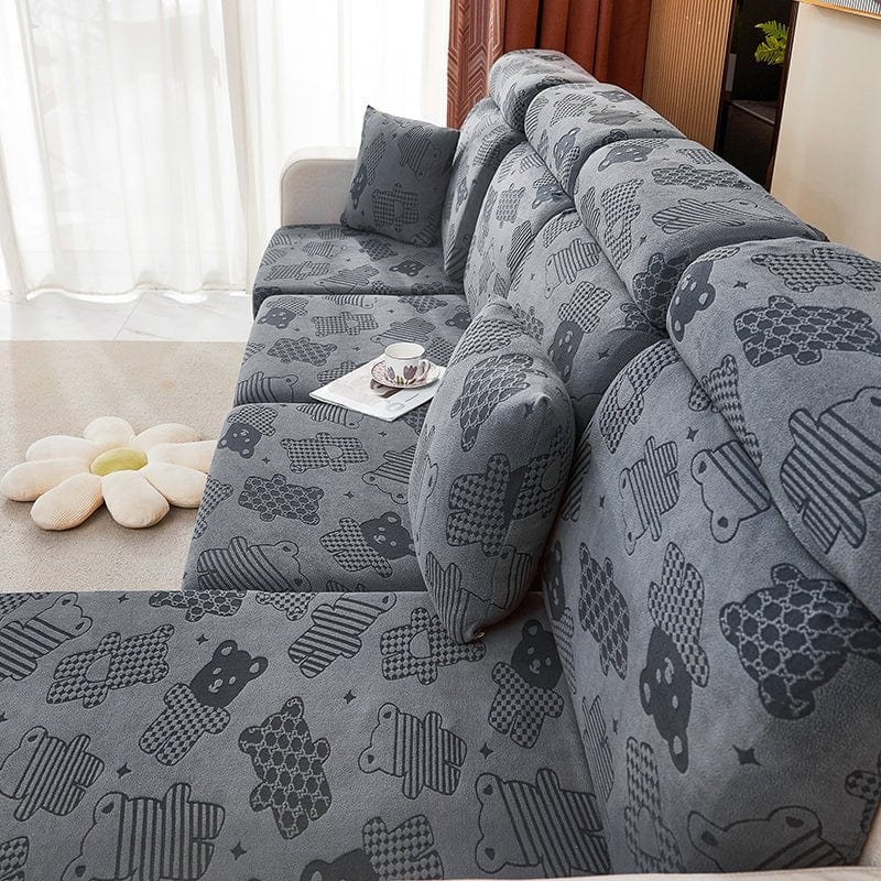 Gris - Housse polaire pour Coussin d'assise et dossier de Canapé - Motif Bear La Maison des Housses