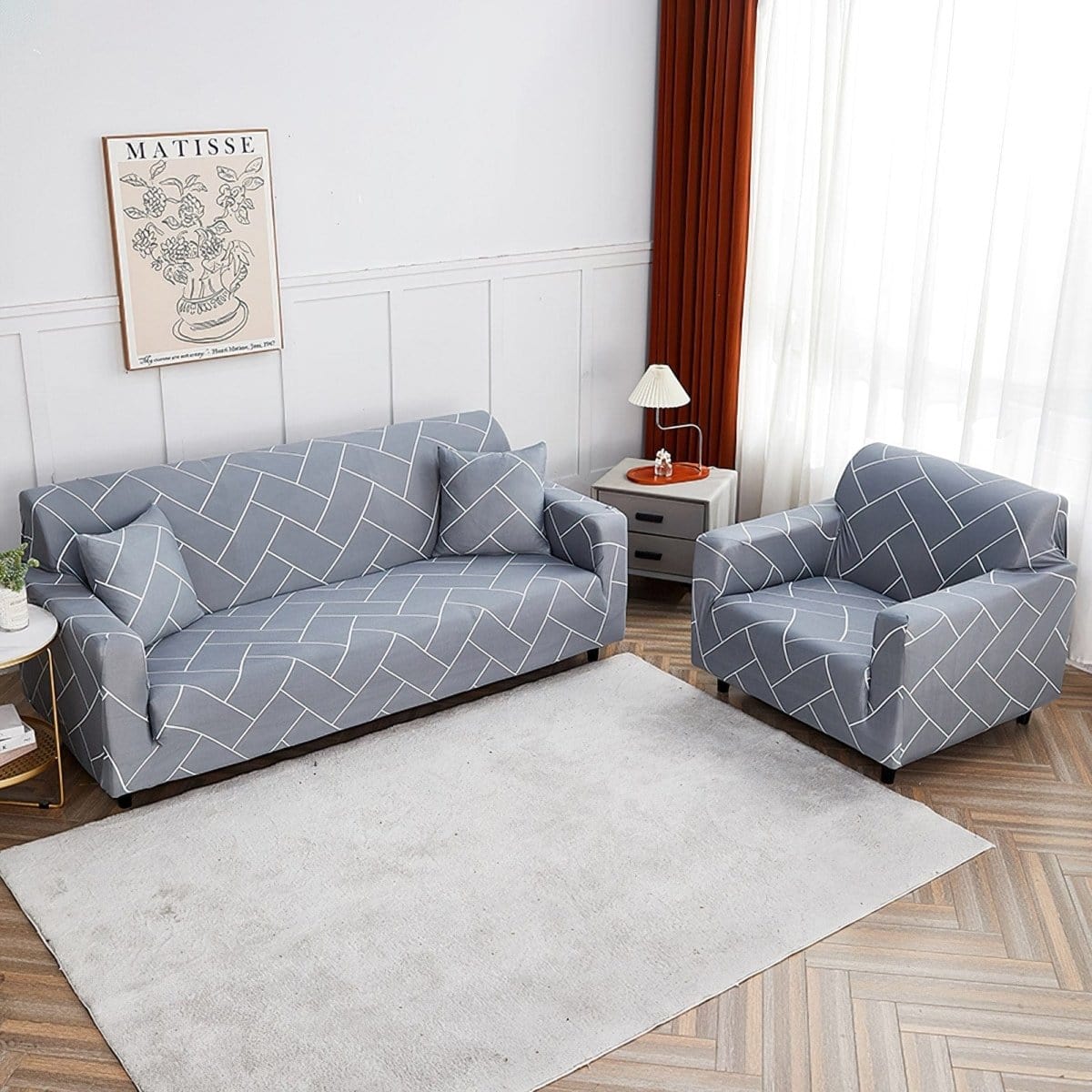 Housse canapé Gris Strip - Housses Extensibles de Fauteuil et Canapé La Maison des Housses