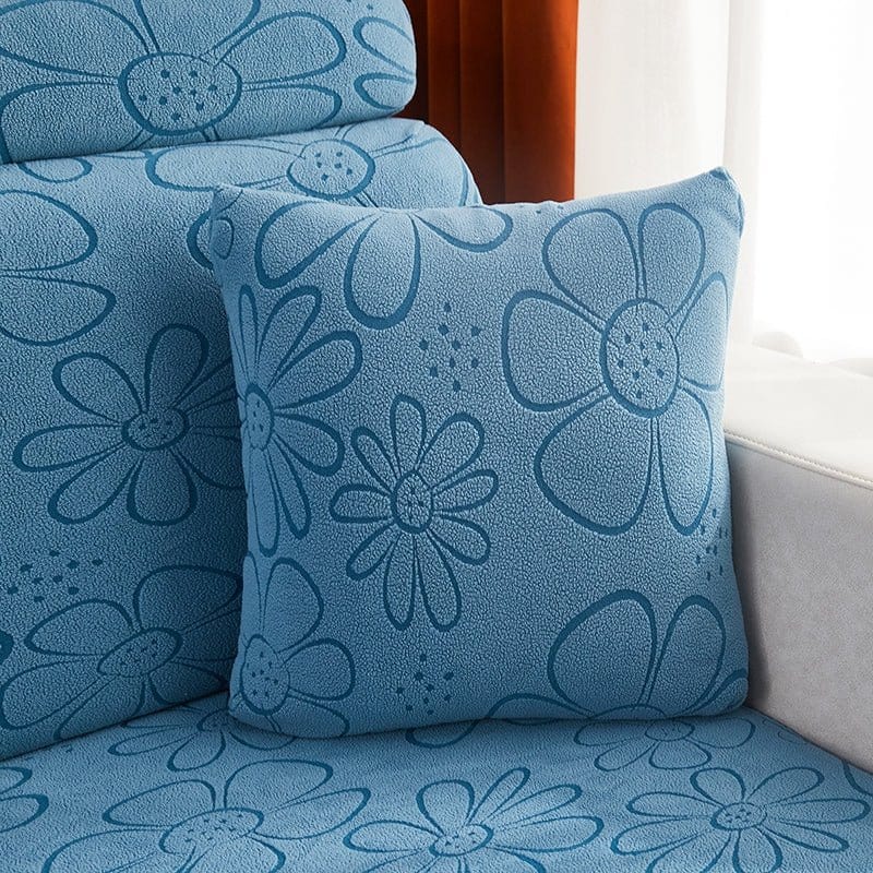 Housse coussin Bleu - 2 pièces - Housses polaire extensibles de coussin 45 CM X 45 CM - Motif Flower La Maison des Housses