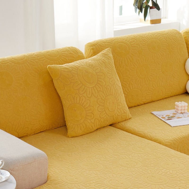 Housse coussin Jaune - 2 pièces - Housses polaire extensibles de coussin 45 CM X 45 CM - Motif Sun flower La Maison des Housses