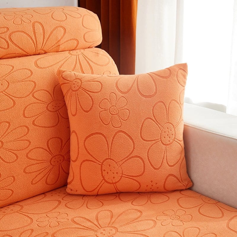 Housse coussin Orange - 2 pièces - Housses polaire extensibles de coussin 45 CM X 45 CM - Motif Flower La Maison des Housses