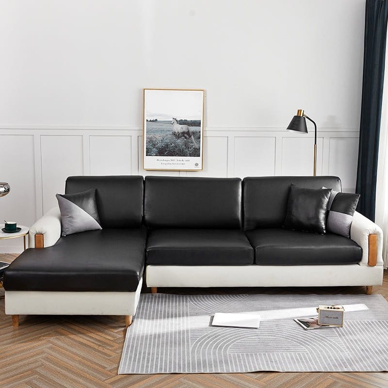 Noir - Housse en Simili cuir pour Coussin d'assise et dossier de Canapé La Maison des Housses