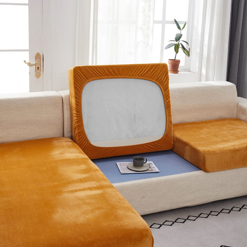 Orange - Housse en velours pour coussin de canapé La Maison des Housses