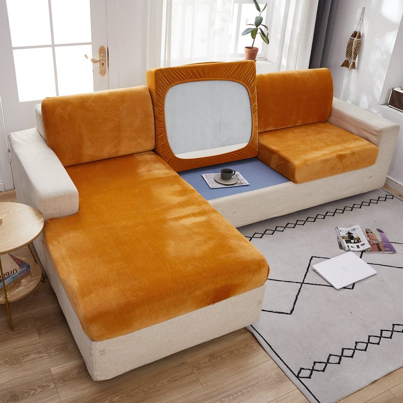 Orange - Housse en velours pour coussin de canapé La Maison des Housses