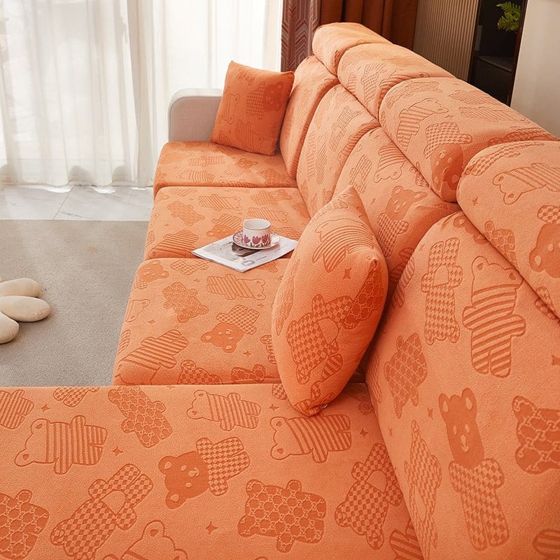 Orange - Housse polaire pour Coussin d'assise et dossier de Canapé - Motif Bear La Maison des Housses