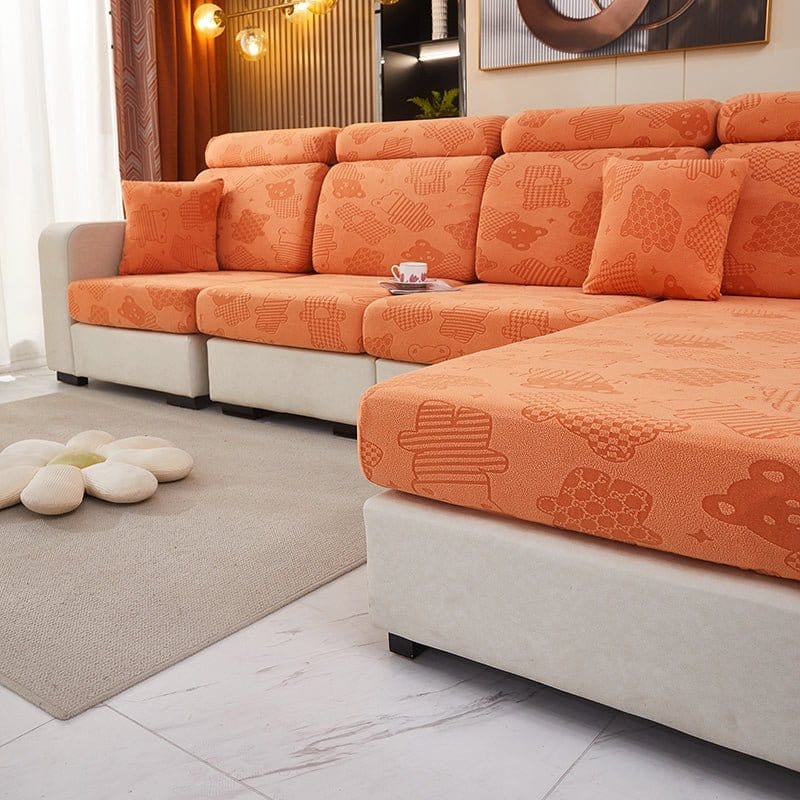 Orange - Housse polaire pour Coussin d'assise et dossier de Canapé - Motif Bear La Maison des Housses