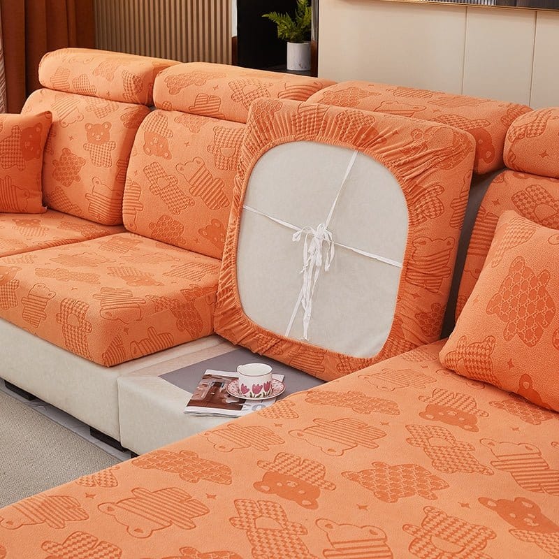 Orange - Housse polaire pour Coussin d'assise et dossier de Canapé - Motif Bear La Maison des Housses