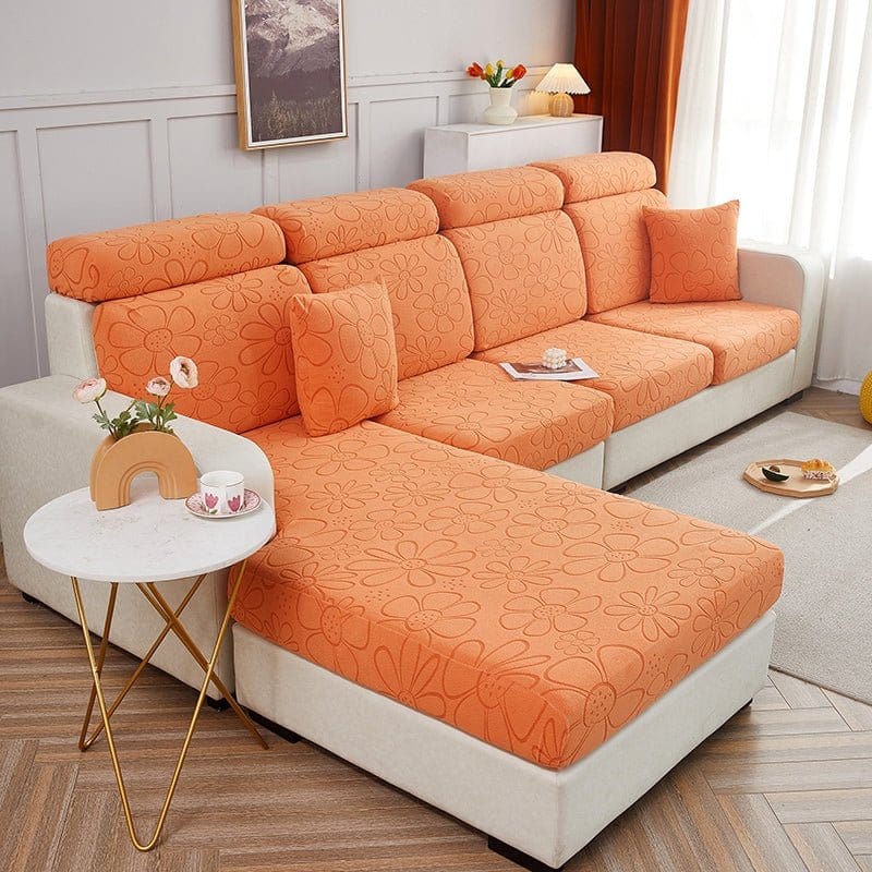 Orange - Housse polaire pour Coussin d'assise et dossier de Canapé - Motif Flower La Maison des Housses