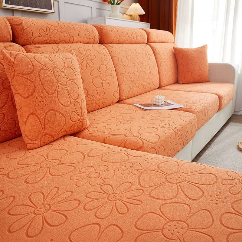 Orange - Housse polaire pour Coussin d'assise et dossier de Canapé - Motif Flower La Maison des Housses