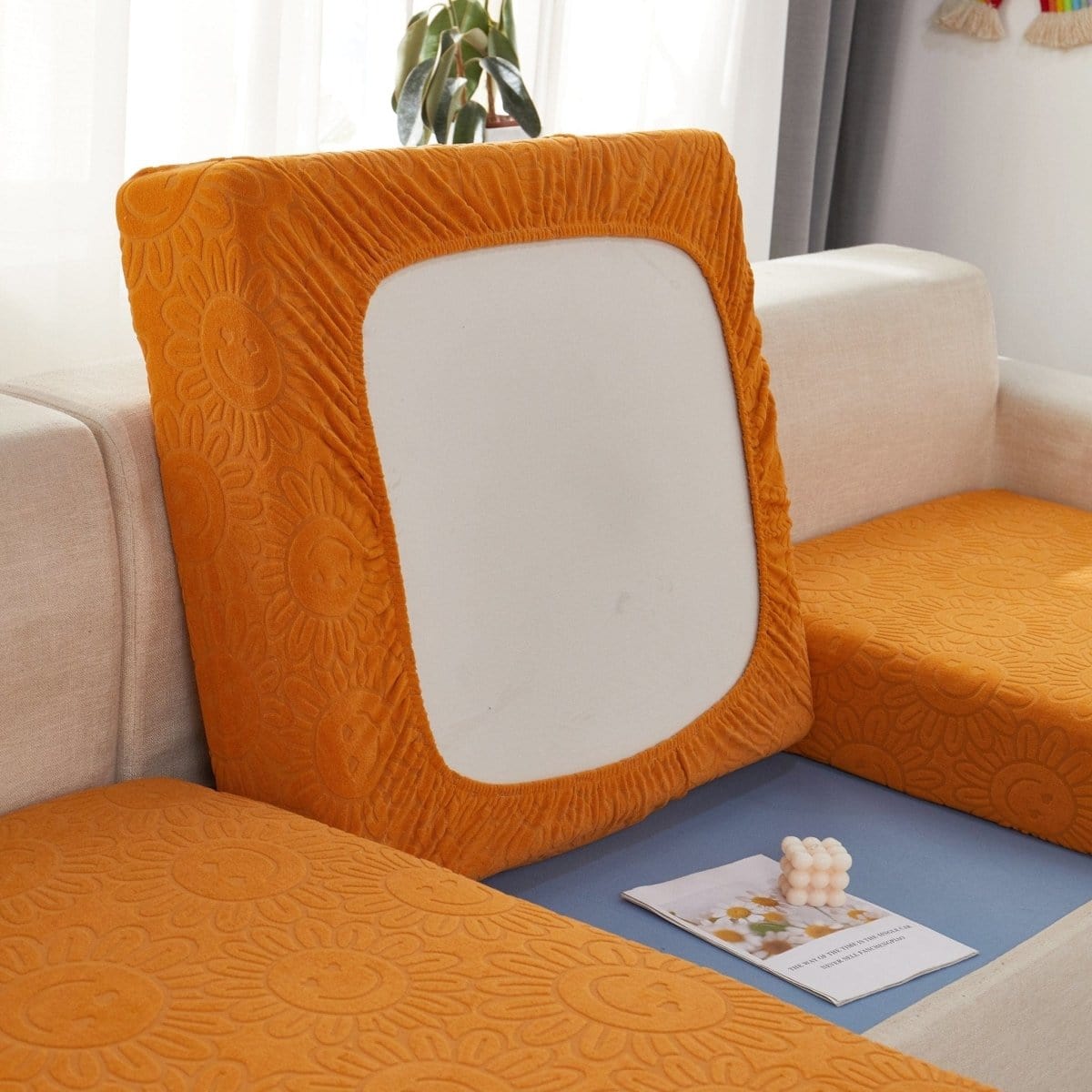 Orange - Housse polaire pour Coussin d'assise et dossier de Canapé - Motif Sun flower La Maison des Housses