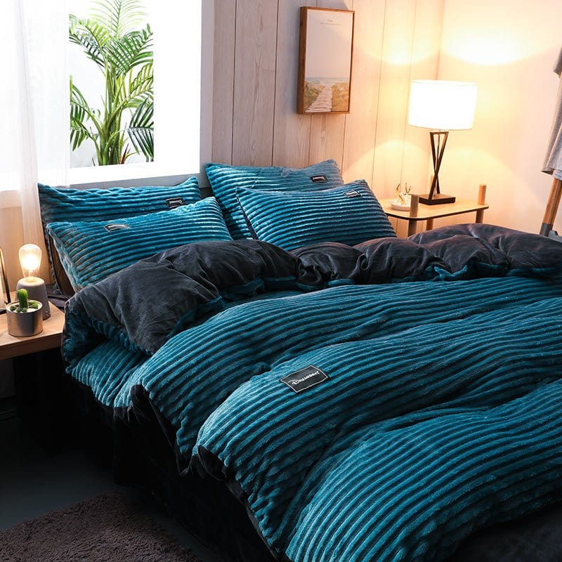 Parure de lit en velours Bleu turquoise Velours - Drap housse / Housse de couette / Taies d'oreiller La Maison des Housses