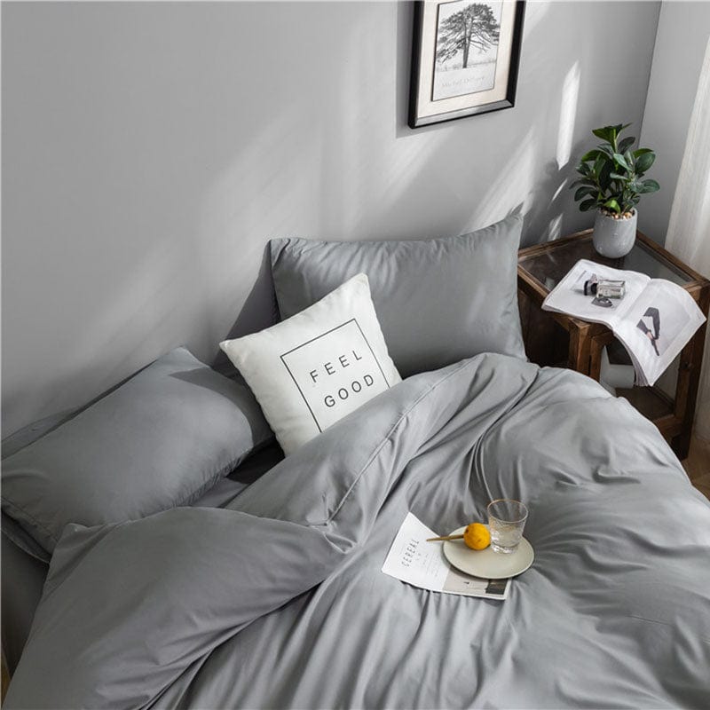 Parure de lit Gris clair - Drap housse / Housse de couette / 2 taies d'oreiller La Maison des Housses