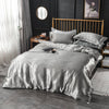 Parure de lit Gris type satin - Drap housse / Housse de couette / 2 taies d'oreiller La Maison des Housses