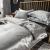 Parure de lit Gris type satin - Drap housse / Housse de couette / 2 taies d'oreiller La Maison des Housses