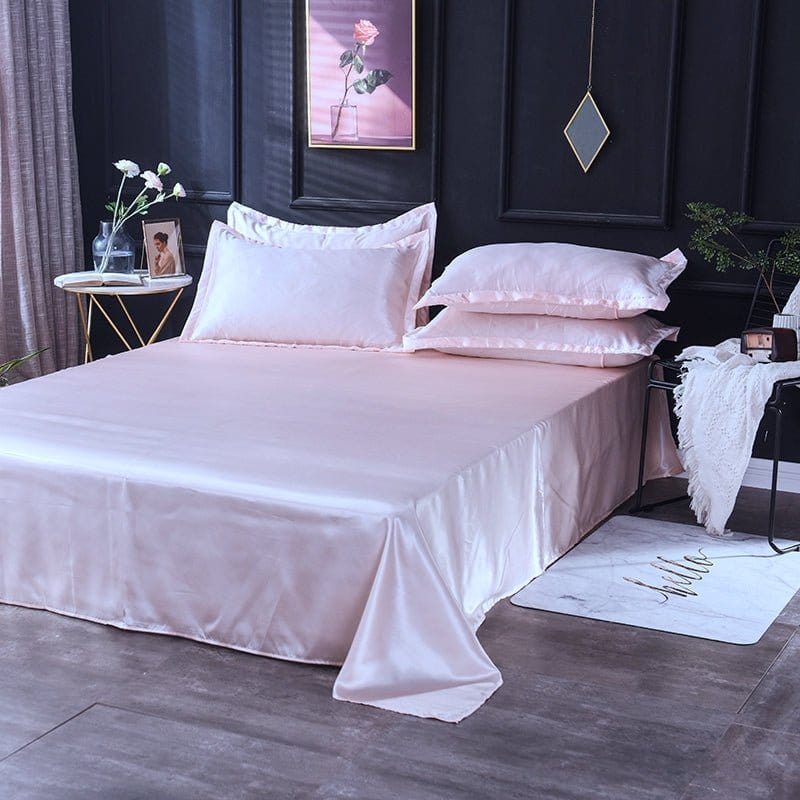 Parure de lit Rose clair type satin - Drap housse / Housse de couette / 2 taies d'oreiller La Maison des Housses