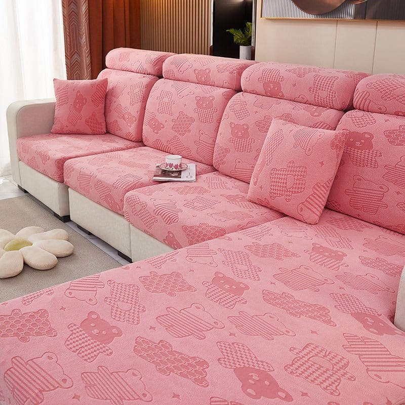 Rose - Housse polaire pour Coussin d'assise et dossier de Canapé - Motif Bear La Maison des Housses